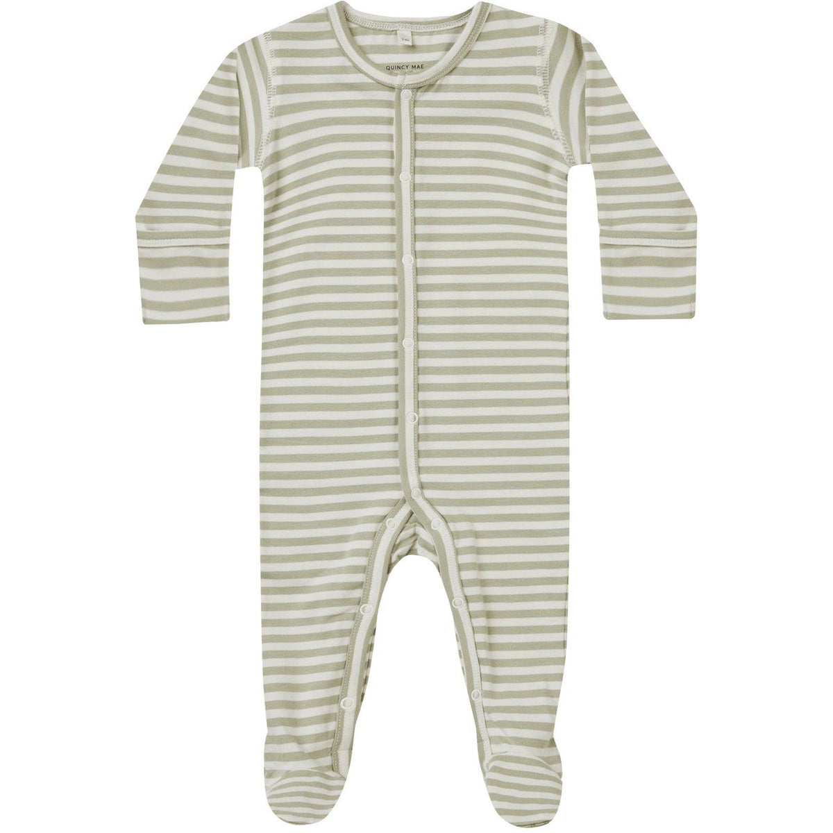 Quincy Mae Full Snap Footie | Sage Stripe