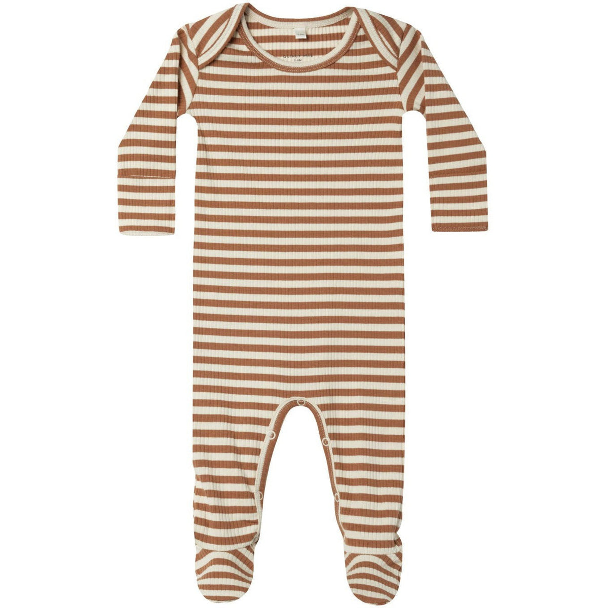 Quincy Mae Ribbed Footie || Cinnamon Stripe