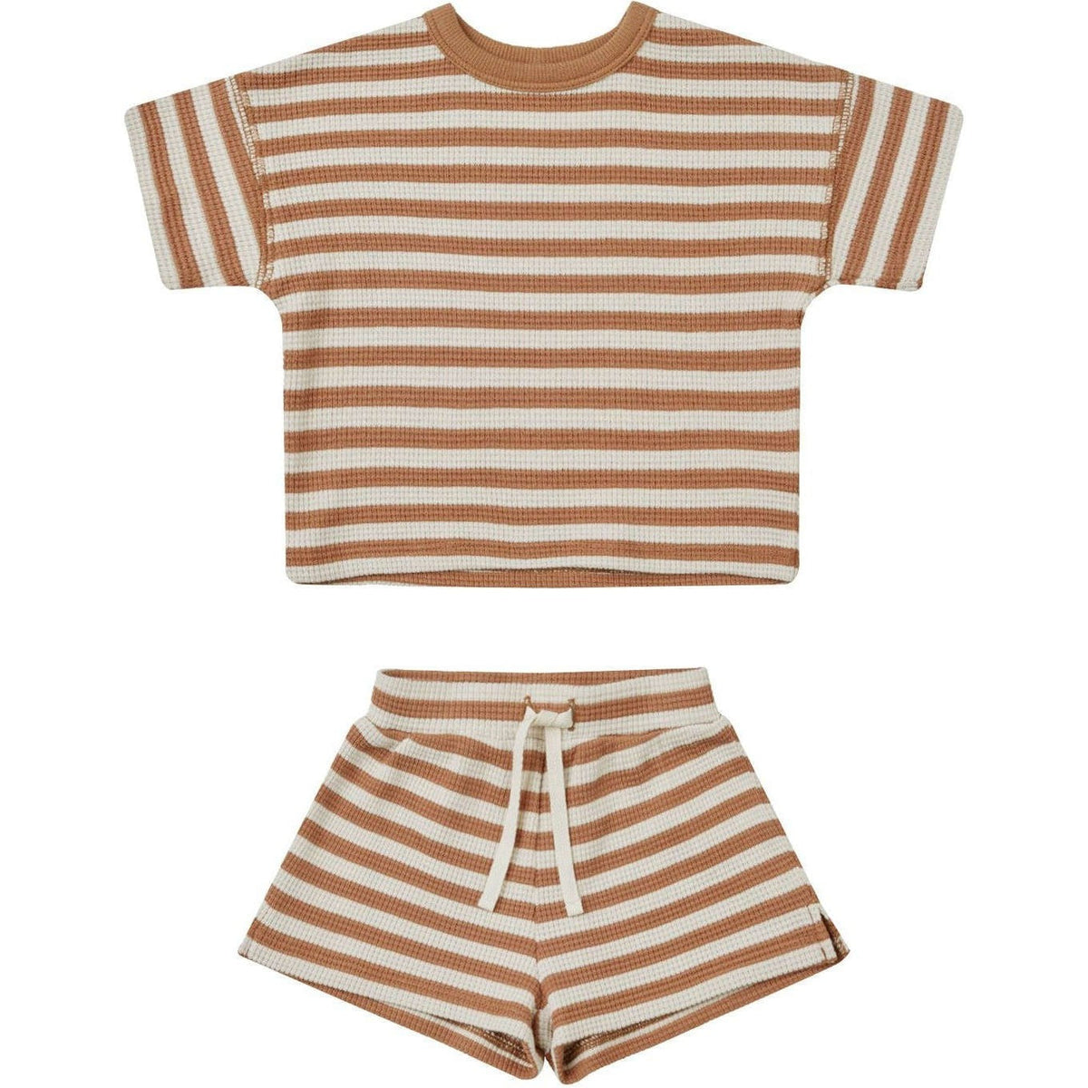 Quincy Mae Waffle Tee + Short Set | Clay Stripe