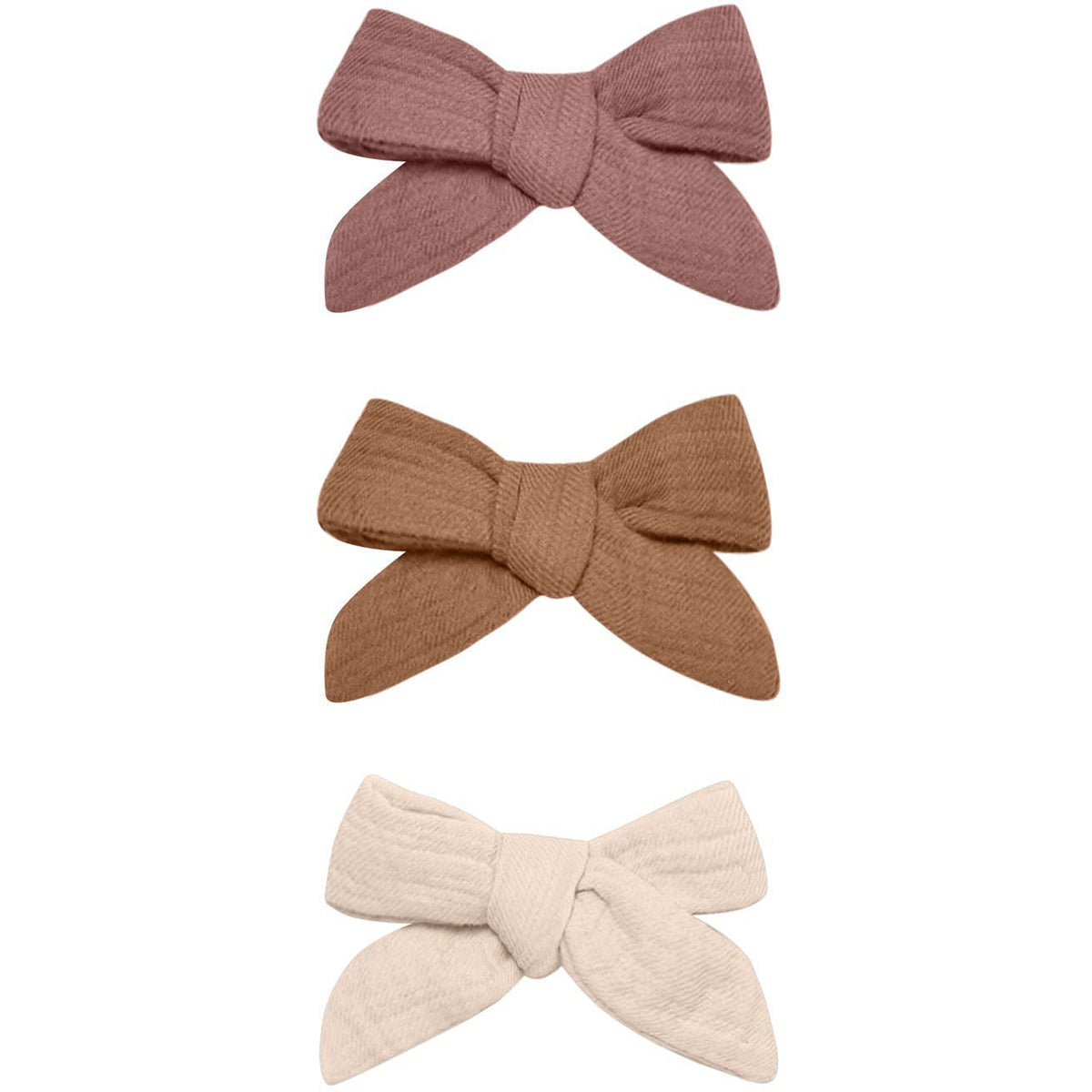 Quincy Mae Bow W. Clip, Set Of 3 || Fig, Cinnamon, Shell