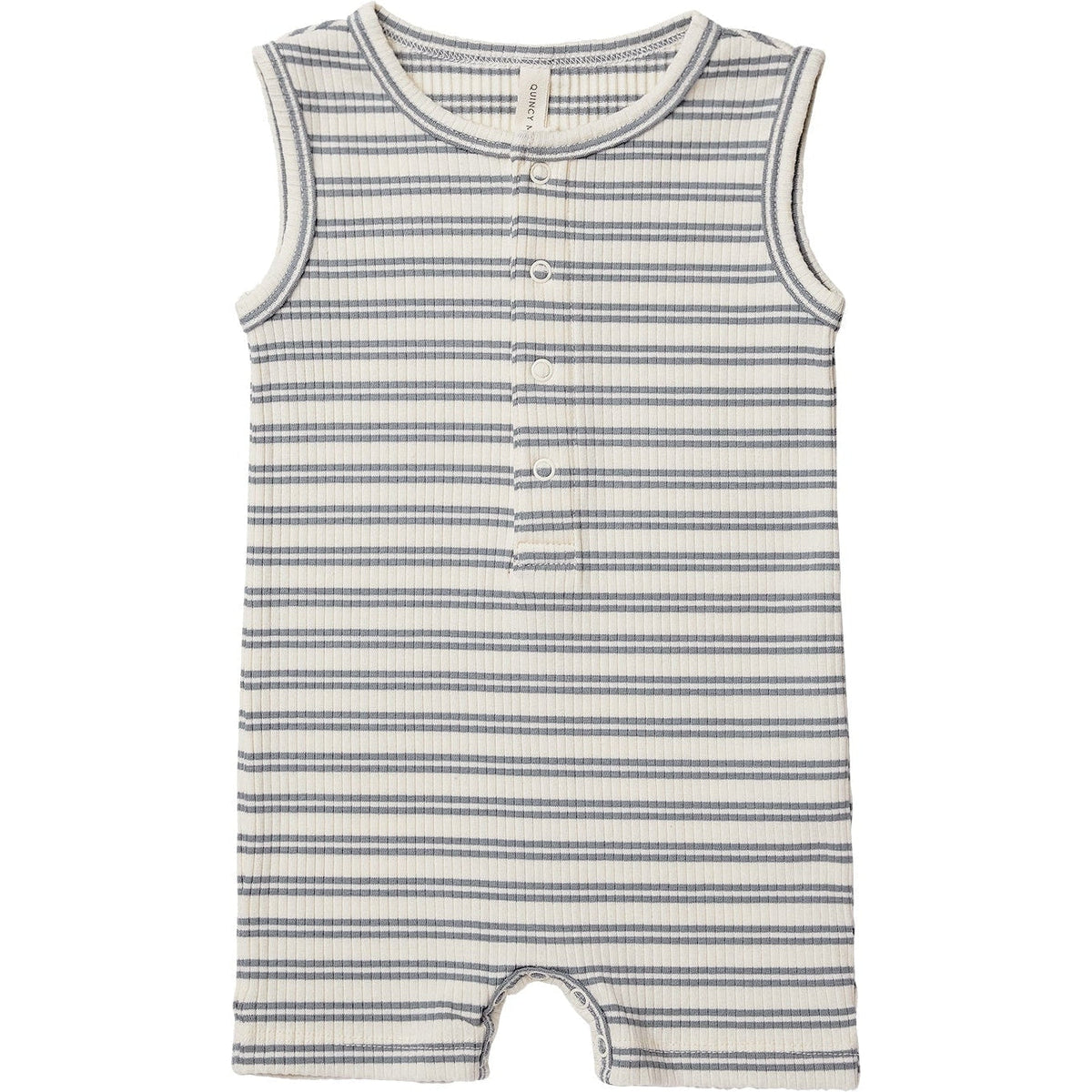 Quincy Mae Ribbed Henley Romper | Ocean Stripe