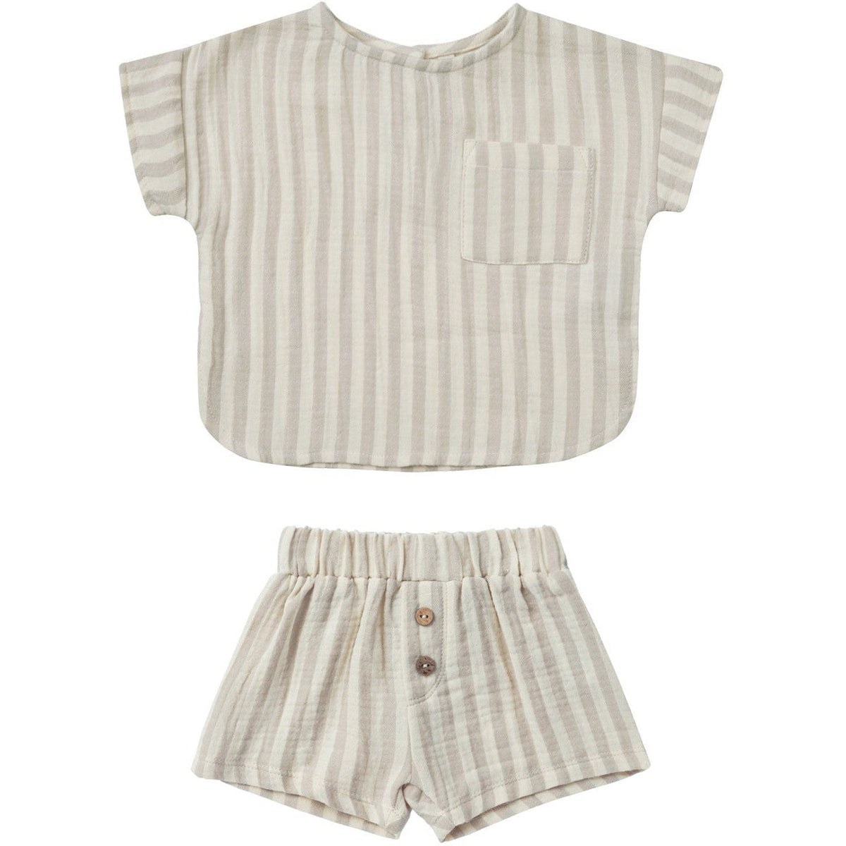 Quincy Mae Woven Boxy Top + Short Set | Ash Stripe