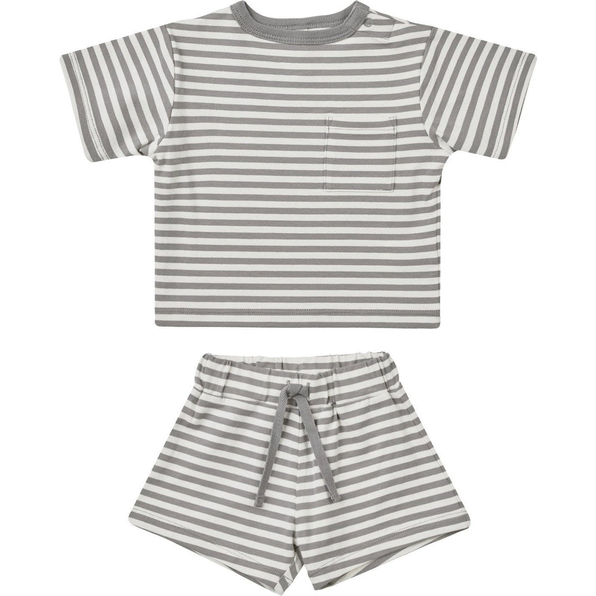 Quincy Mae Boxy Pocket Tee + Short Set | Lagoon Stripe