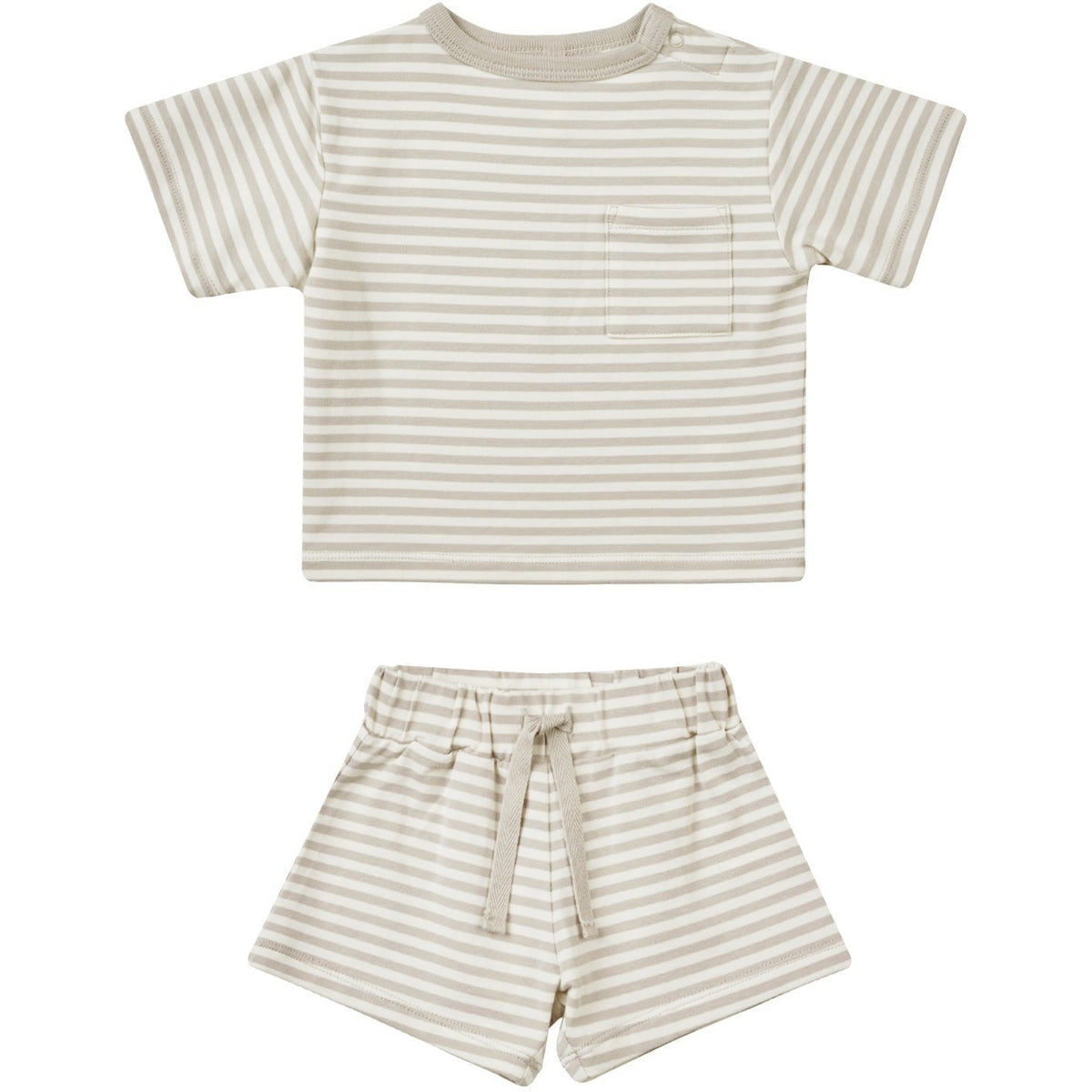 Quincy Mae Boxy Pocket Tee + Short Set | Ash Stripe