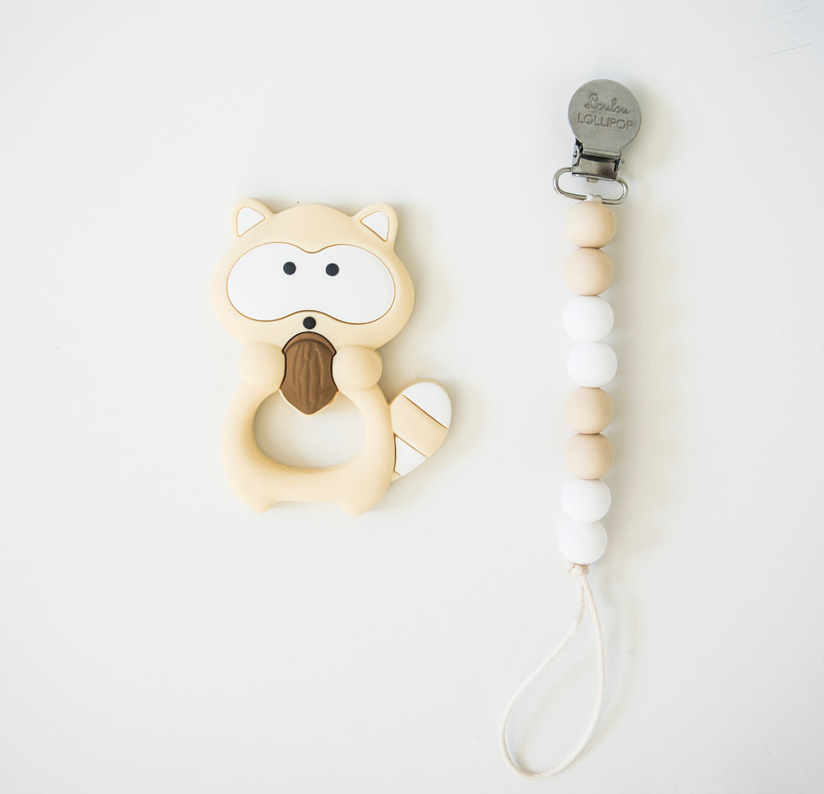 Loulou Lollipop Raccoon Teether with Holder Set