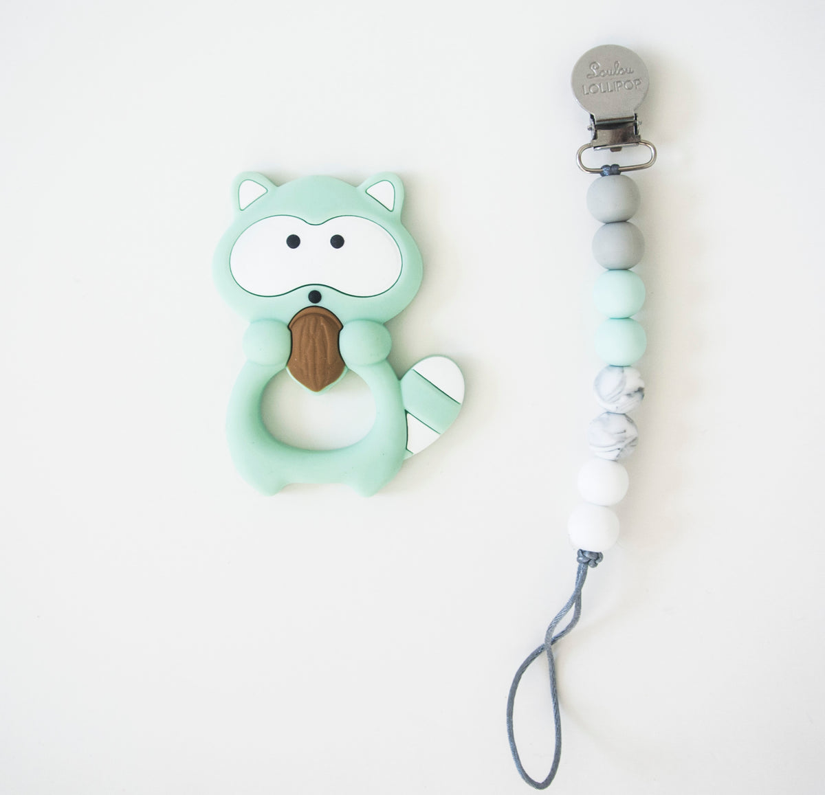 Loulou Lollipop Raccoon Teether with Holder Set