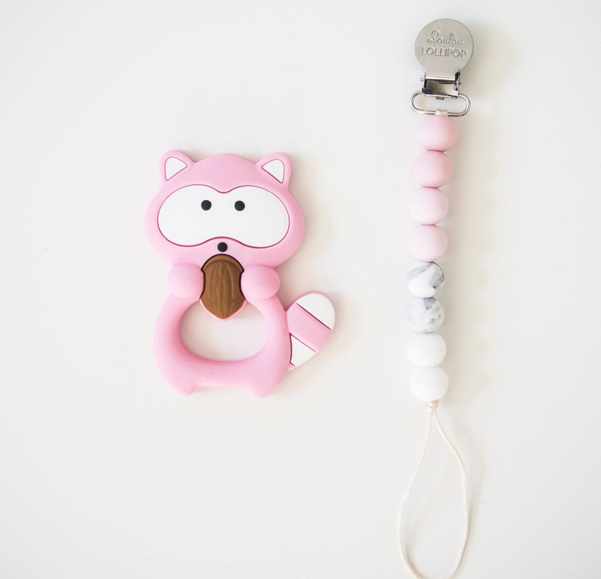 Loulou Lollipop Raccoon Teether with Holder Set