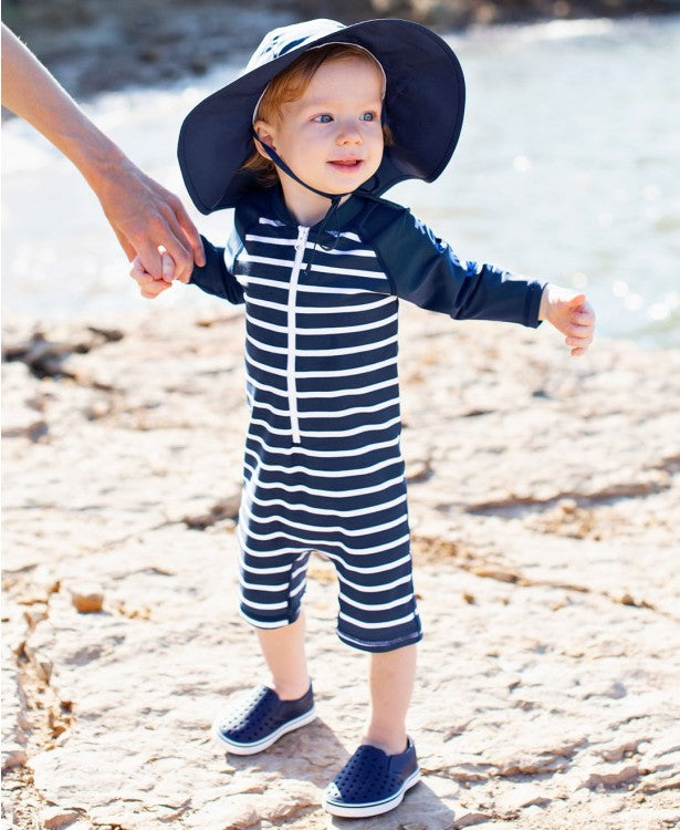 Rugged Butts Navy Stripe Long Sleeve One Piece Rash Guard