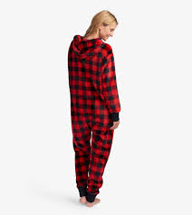 Little Blue House Adult Hooded Fleece Jumpsuit - Buffalo Plaid