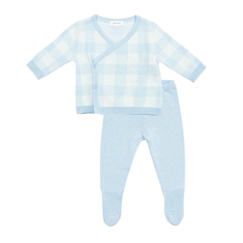 Angel Dear Knit Gingham Set - Light Blue