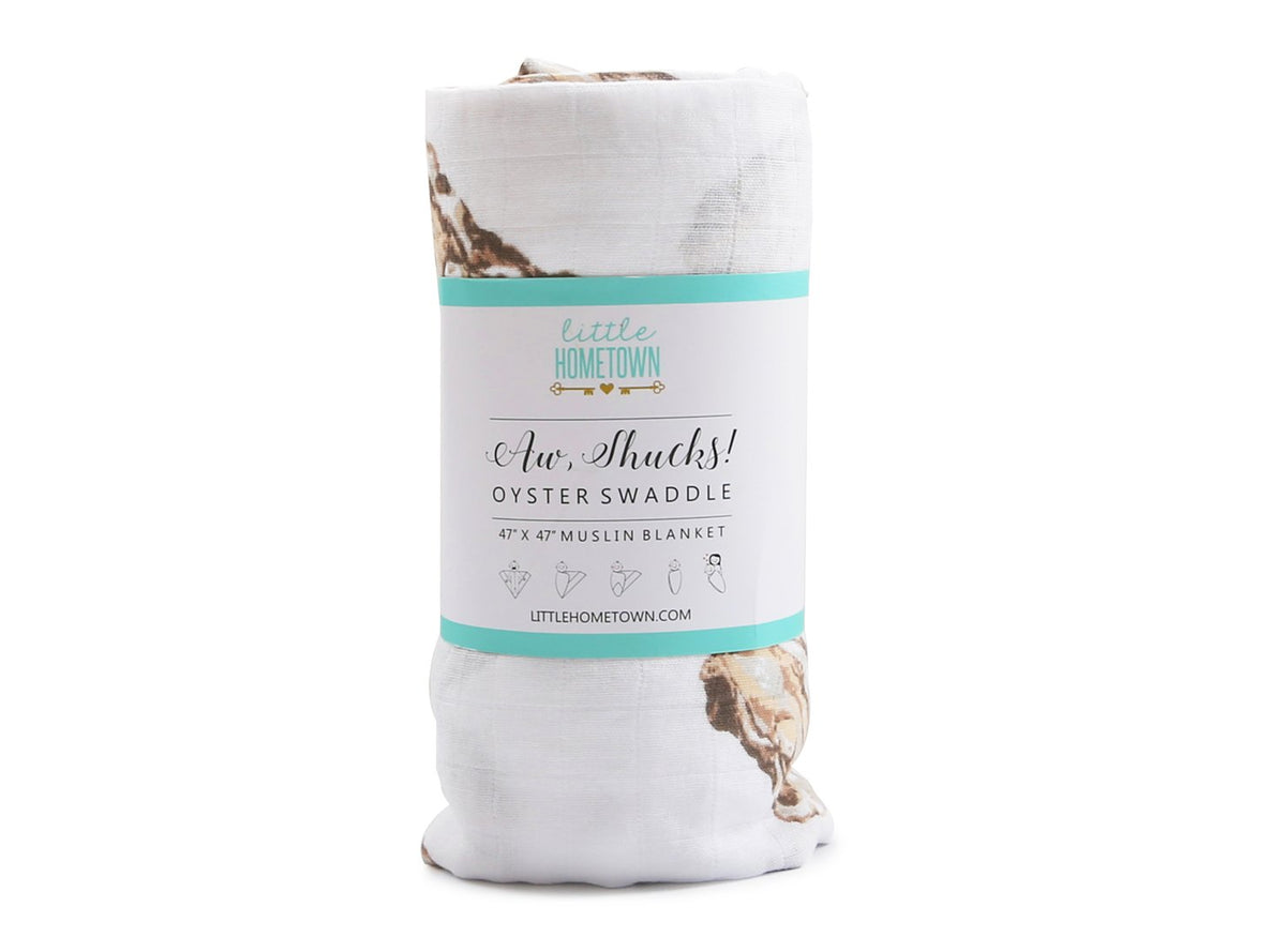 Little Hometown Aw, Shucks! Oyster Baby Muslin Swaddle Receiving Blanket