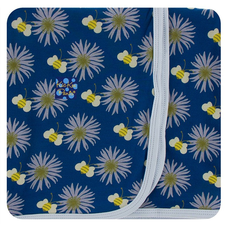 Kickee Pants Printed Swaddle Blanket - Inavy Cornflower and Bee