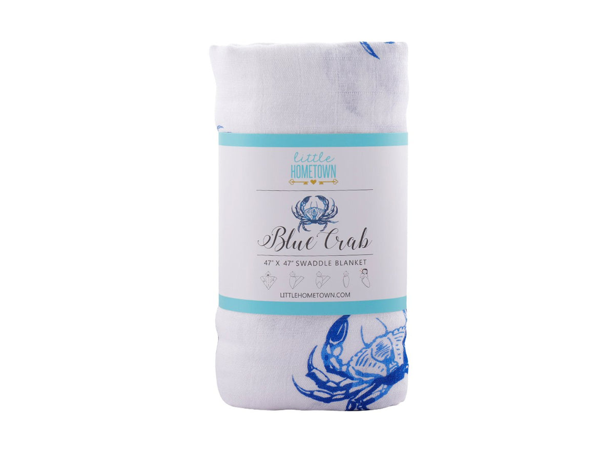 Little Hometown Muslin Swaddle - Blue Crab