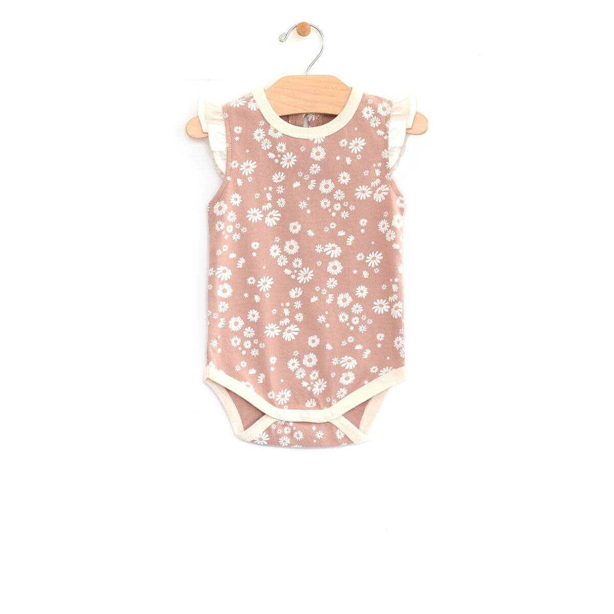 City Mouse Jersey Flutter Sleeve Bodysuit - Daisies