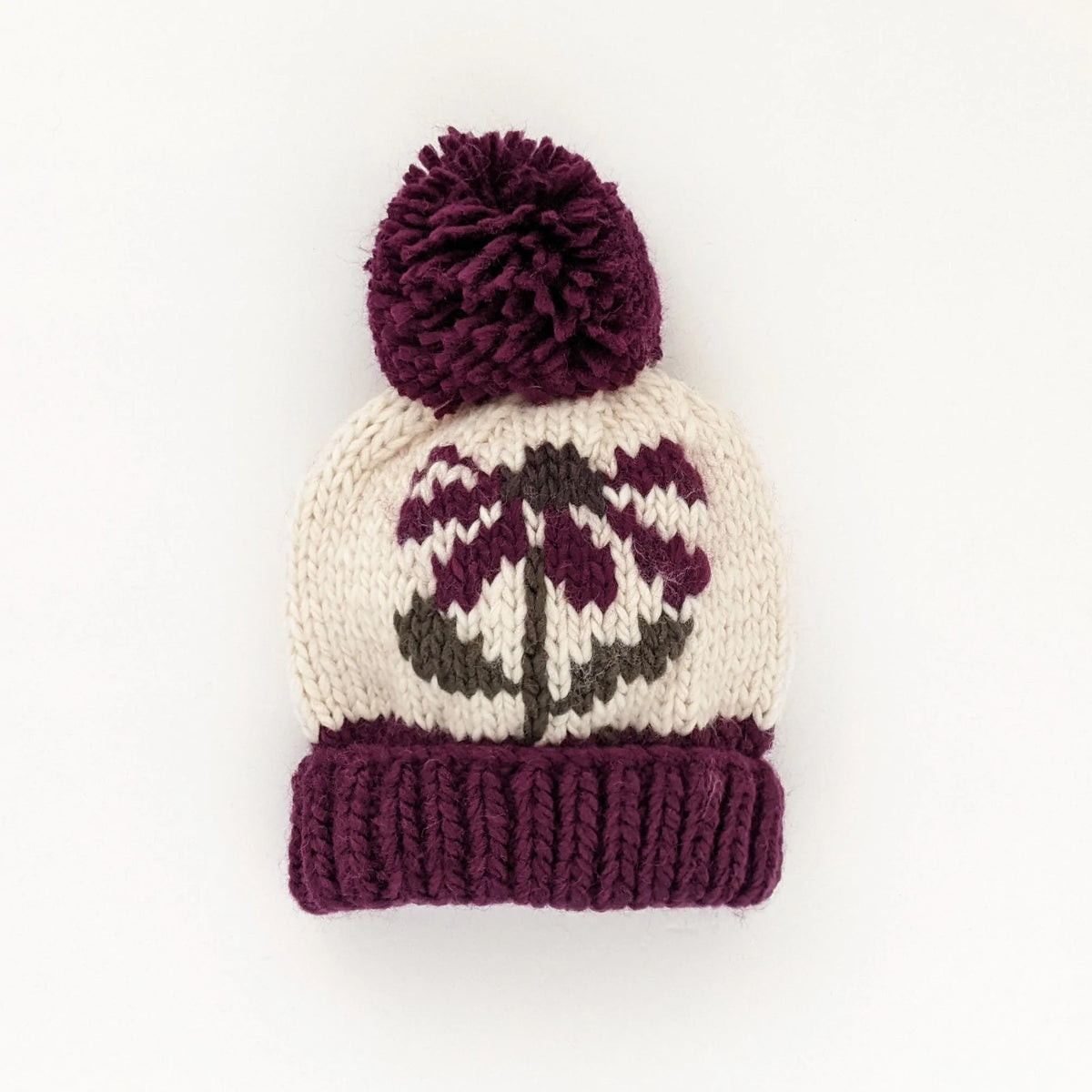 Huggalugs Coneflower Plum Hand Knit Beanie Hat