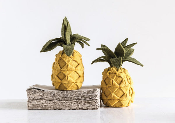 Handmade Wool Felt Pineapple Bookends, Yellow & Green, Set of 2