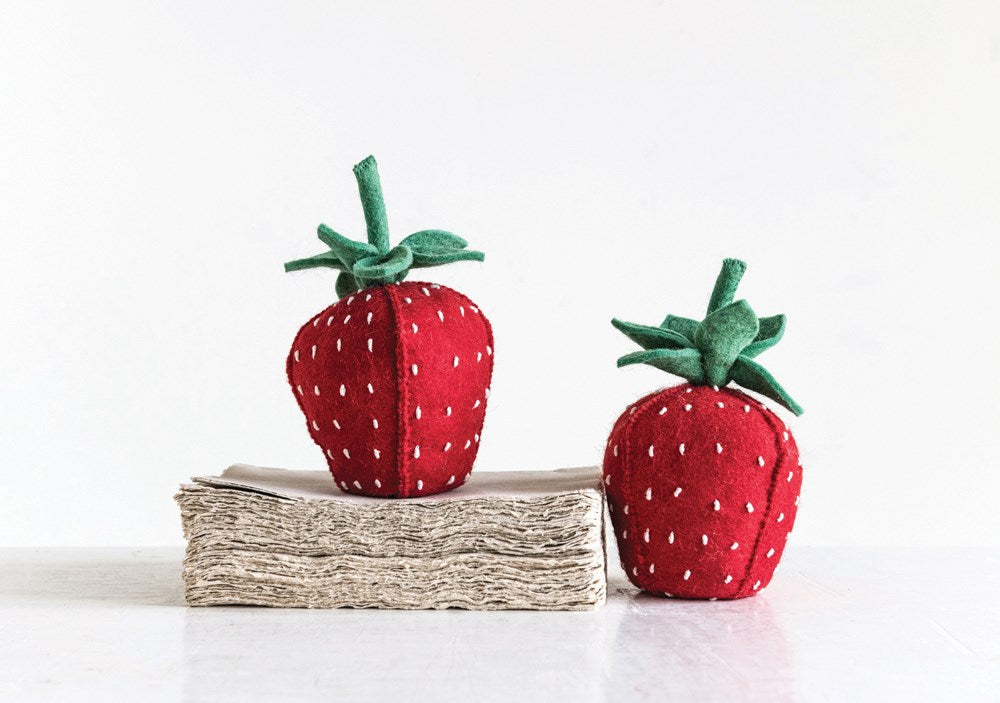 Handmade Wool Felt Strawberry Bookends, Red & Green, Set of 2