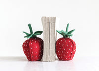 Handmade Wool Felt Strawberry Bookends, Red & Green, Set of 2