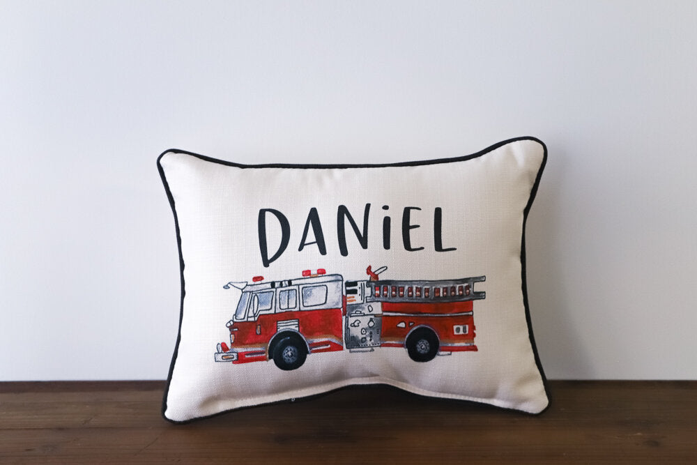 Little Birdie Arts Personalized Pillow - Vintage Firetruck