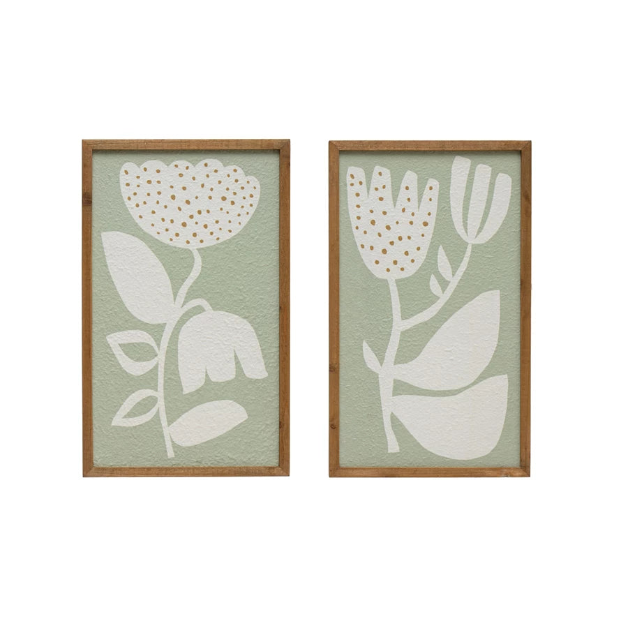 Creative Co-op Wood Framed Wall Decor w/Flower - 2 Styles