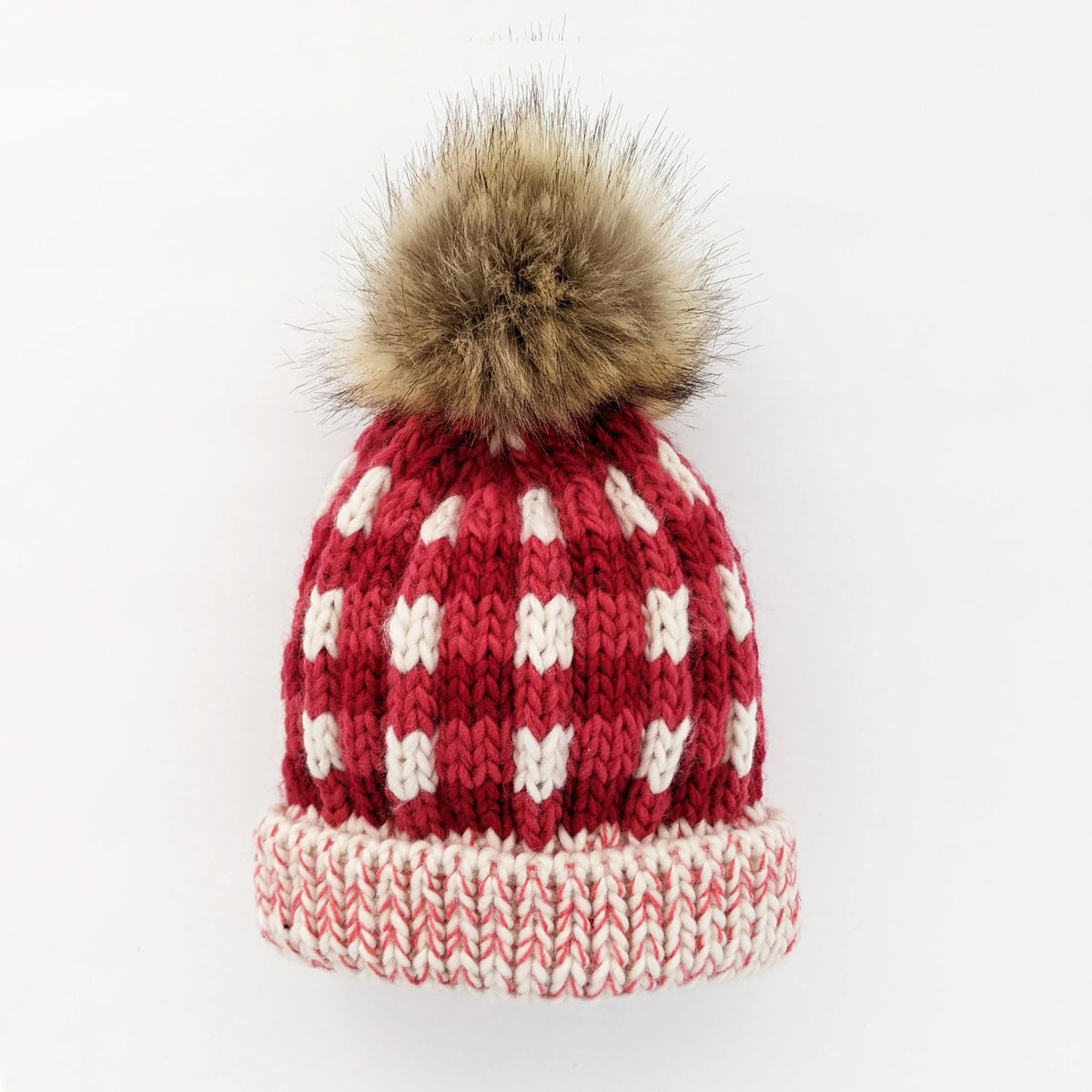 Huggalugs Festive Buffalo Check Pom Pom Beanie Hat