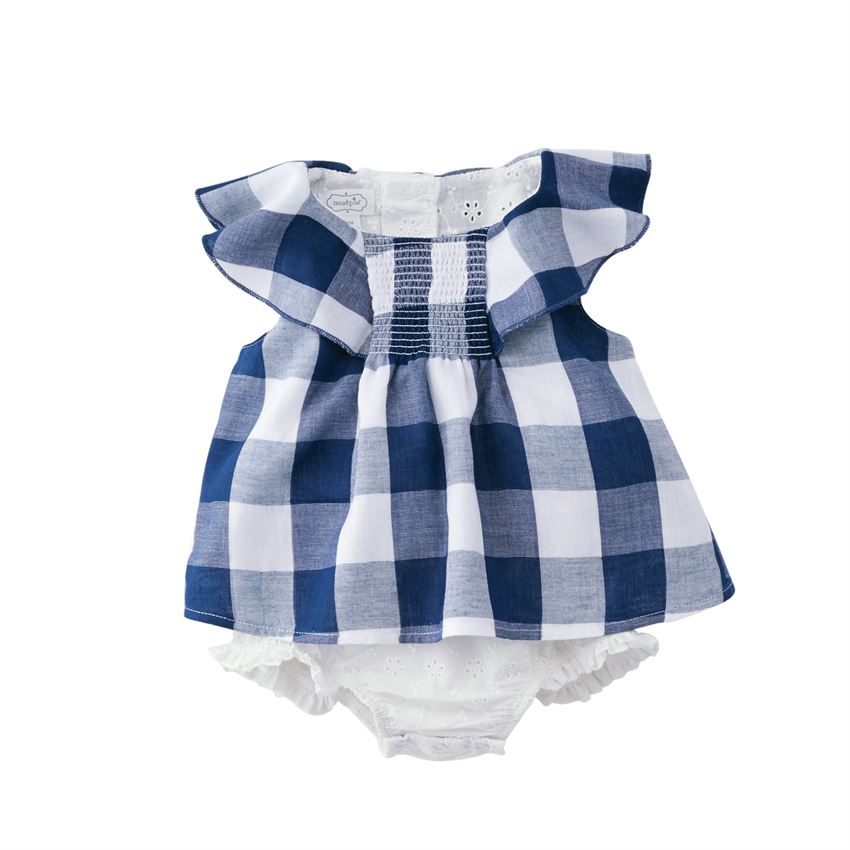 Mud Pie Smocked Gingham Overlay Crawler