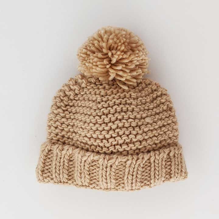 Huggalugs Garter Stitch Beanie- Latte