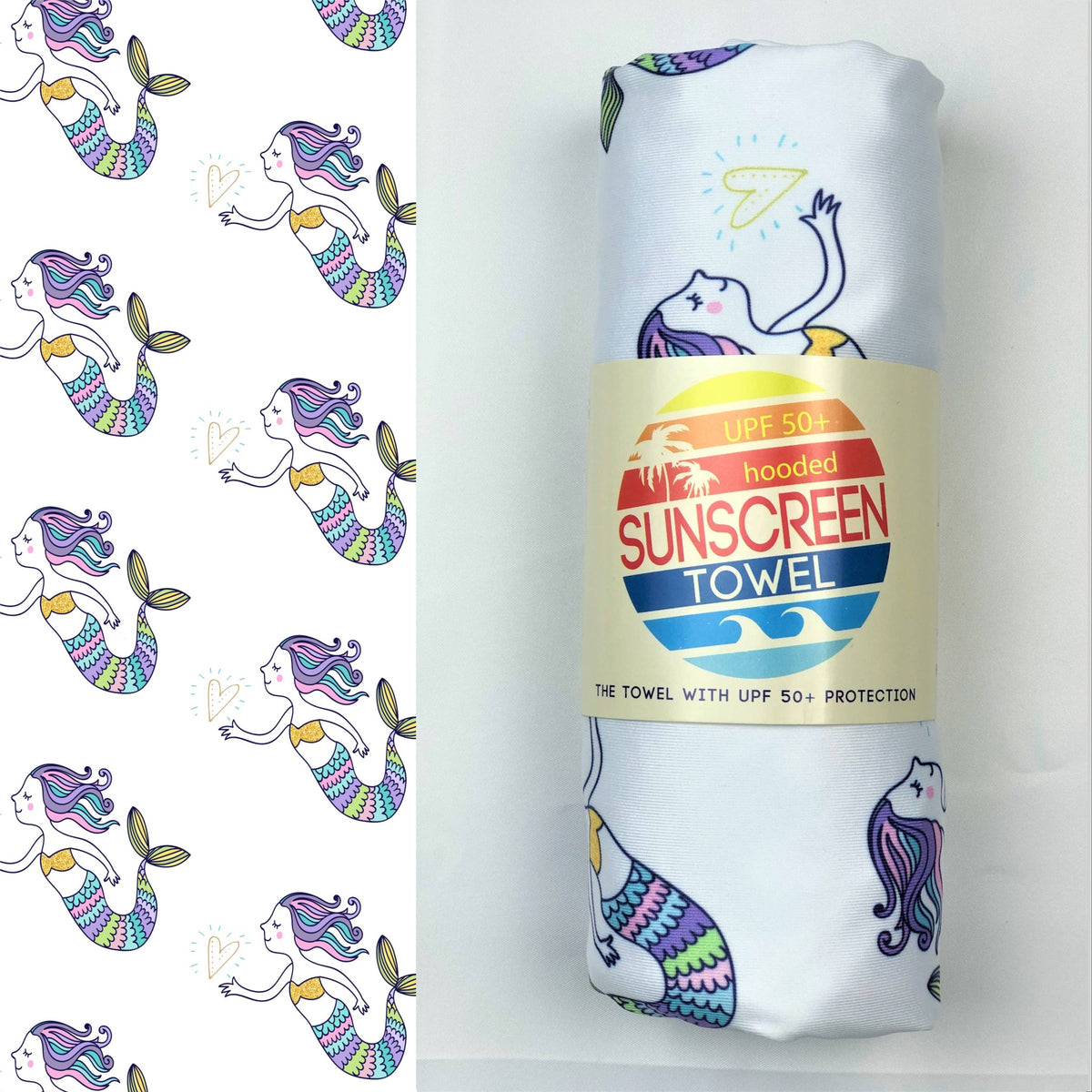 Luv Bug Co Hooded UPF 50+Sunscreen Towel - Mermaids