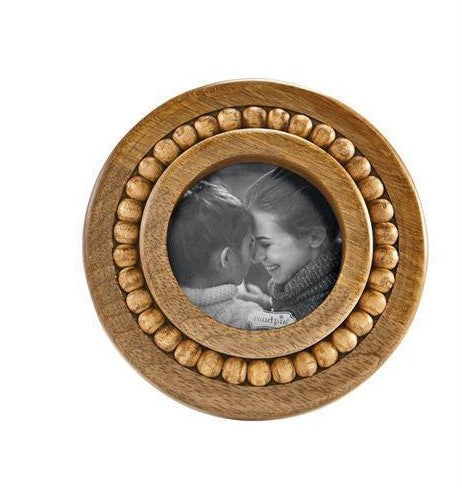 Mud Pie Small Round Beaded Wood Frame