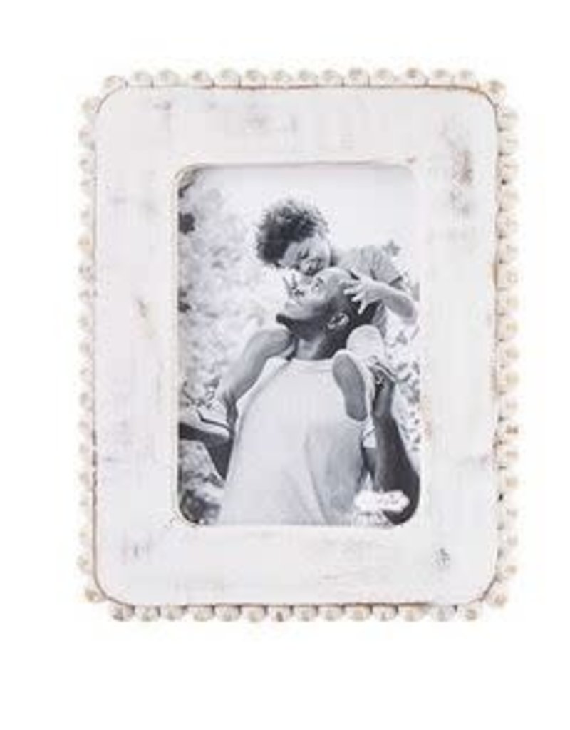 Mud Pie 5x7 White Beaded Wood Frame