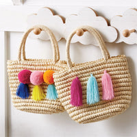 Mud Pie Tassel Mini Pom Straw Tote