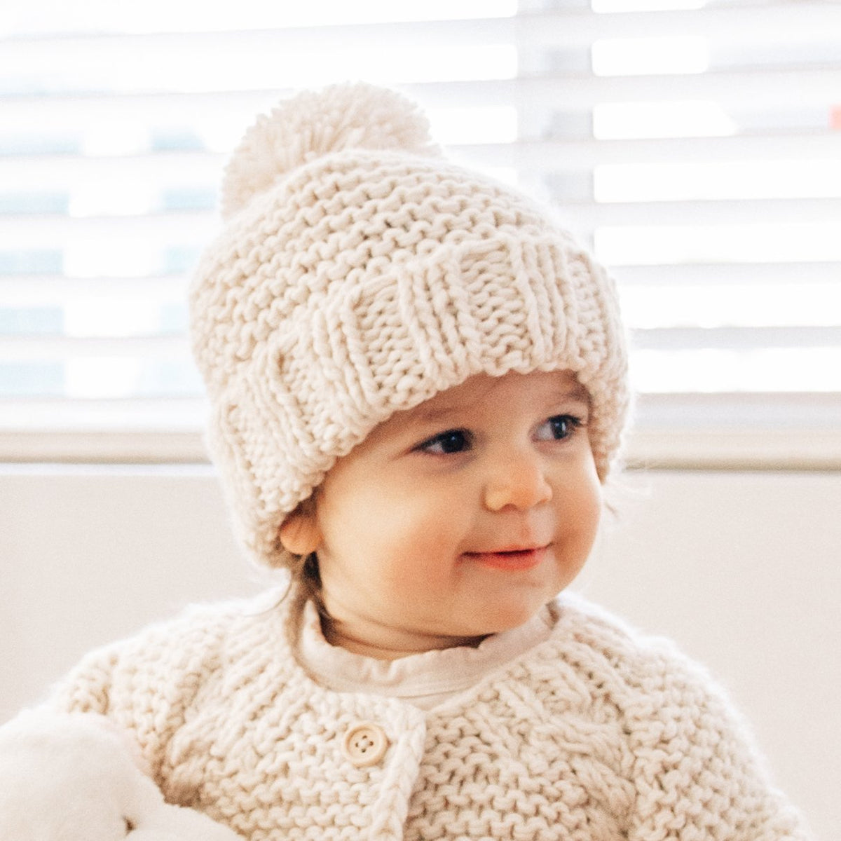 Huggalugs Garter Stitch Beanie - Natural