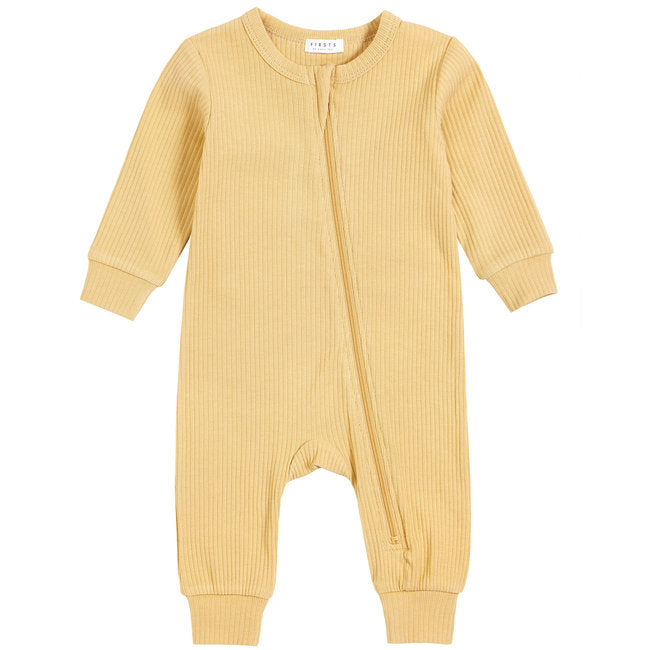 Petit Lem - Rib Organic Cotton Romper, Honey and Beige