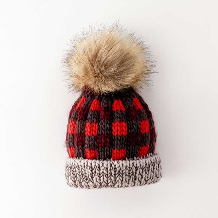 Huggalugs Buffalo Check red Pom Hat