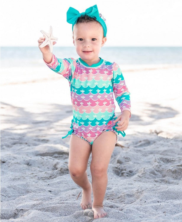 RuffleButts Mermaid One Piece Rash Guard