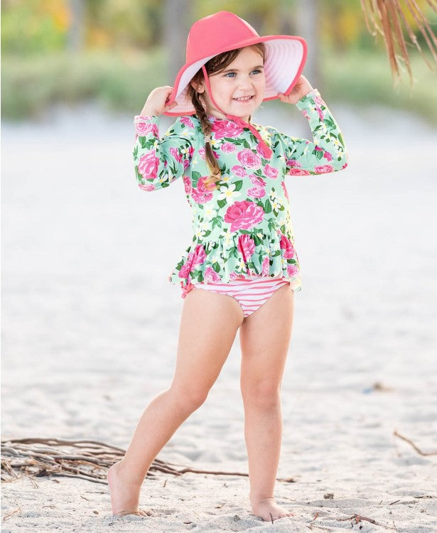 Ruffle Butts Rosy Sweetheart Peplum Long Sleeve Rash Guard Bikini