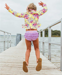 RuffleButts Daisy Delight Long Sleeve Rashguard Bikini