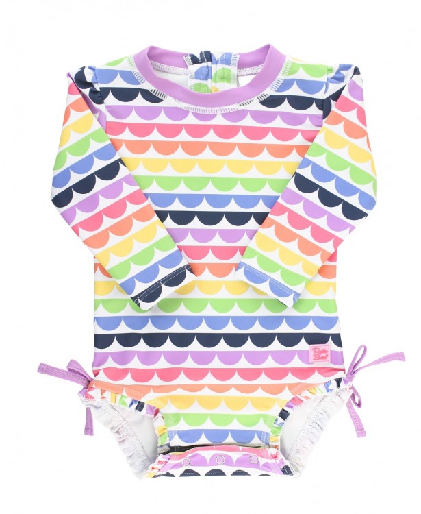 RuffleButts Rainbow Scallop One Piece Rash Guard