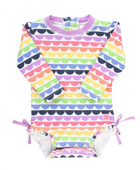 RuffleButts Rainbow Scallop One Piece Rash Guard