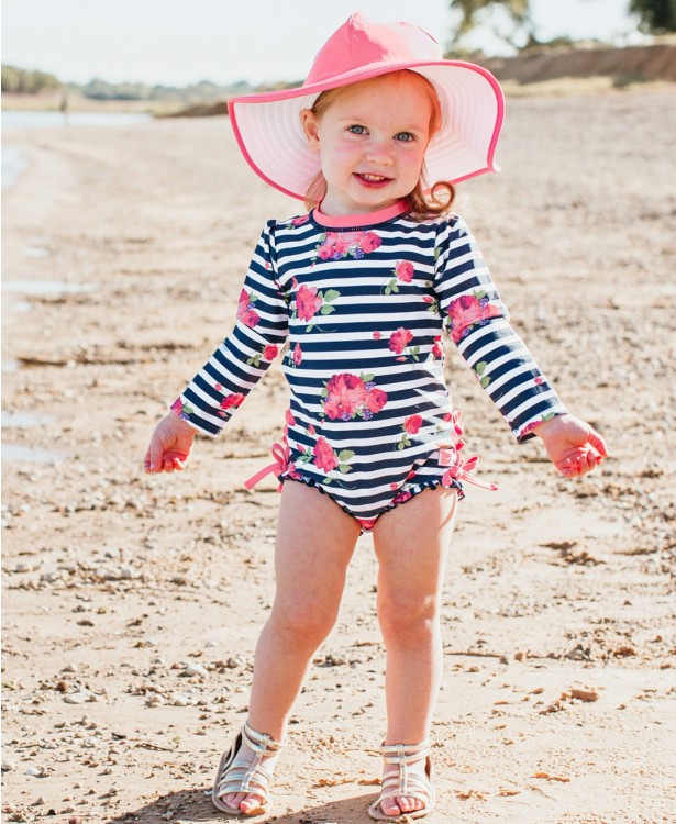 Ruffle Butts Rosy Floral Striped 1 piece