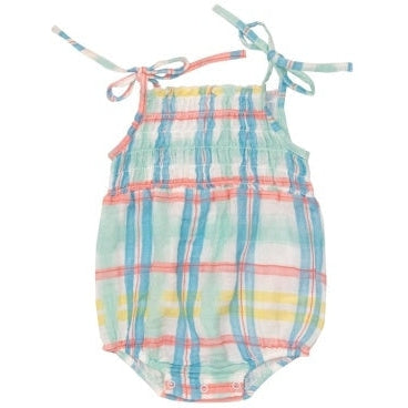 Angel Dear Beach Plaid Tie Strap Smocked Bubble