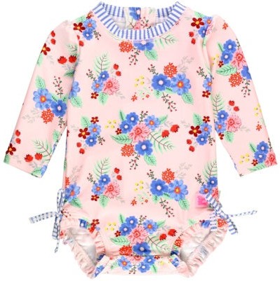 RuffleButts Long Sleeve One Piece Rash Guard | Coastal Breeze Floral