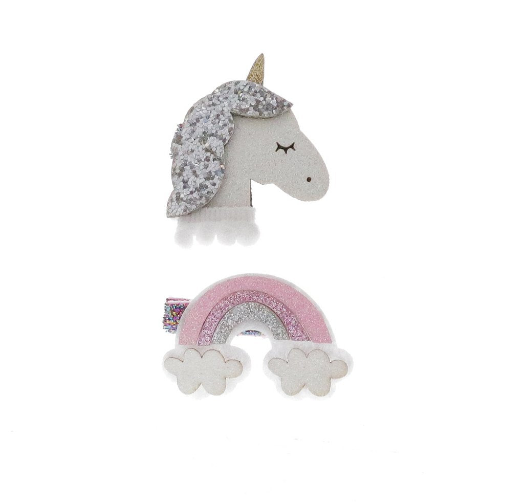 Doe a Dear SilverUnicorn & Rainbow Hair Clip Set