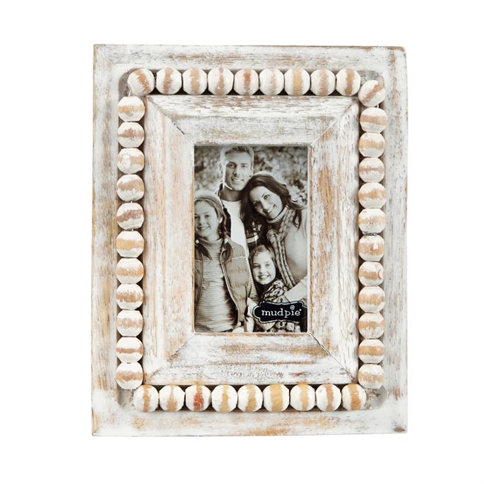 Mud Pie Whitewash Beaded Small Frame