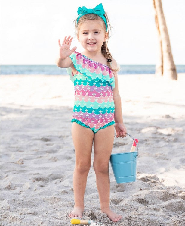 RuffleButts Mermaid One Shoulder Ruffle One Piece