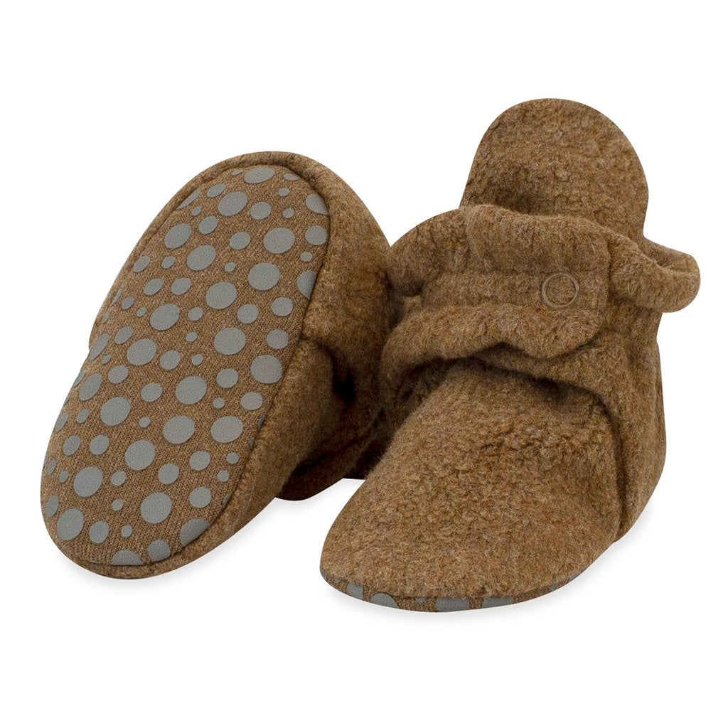 Zutano Cozie Fleece Gripper Baby Booties - Heather Mocha