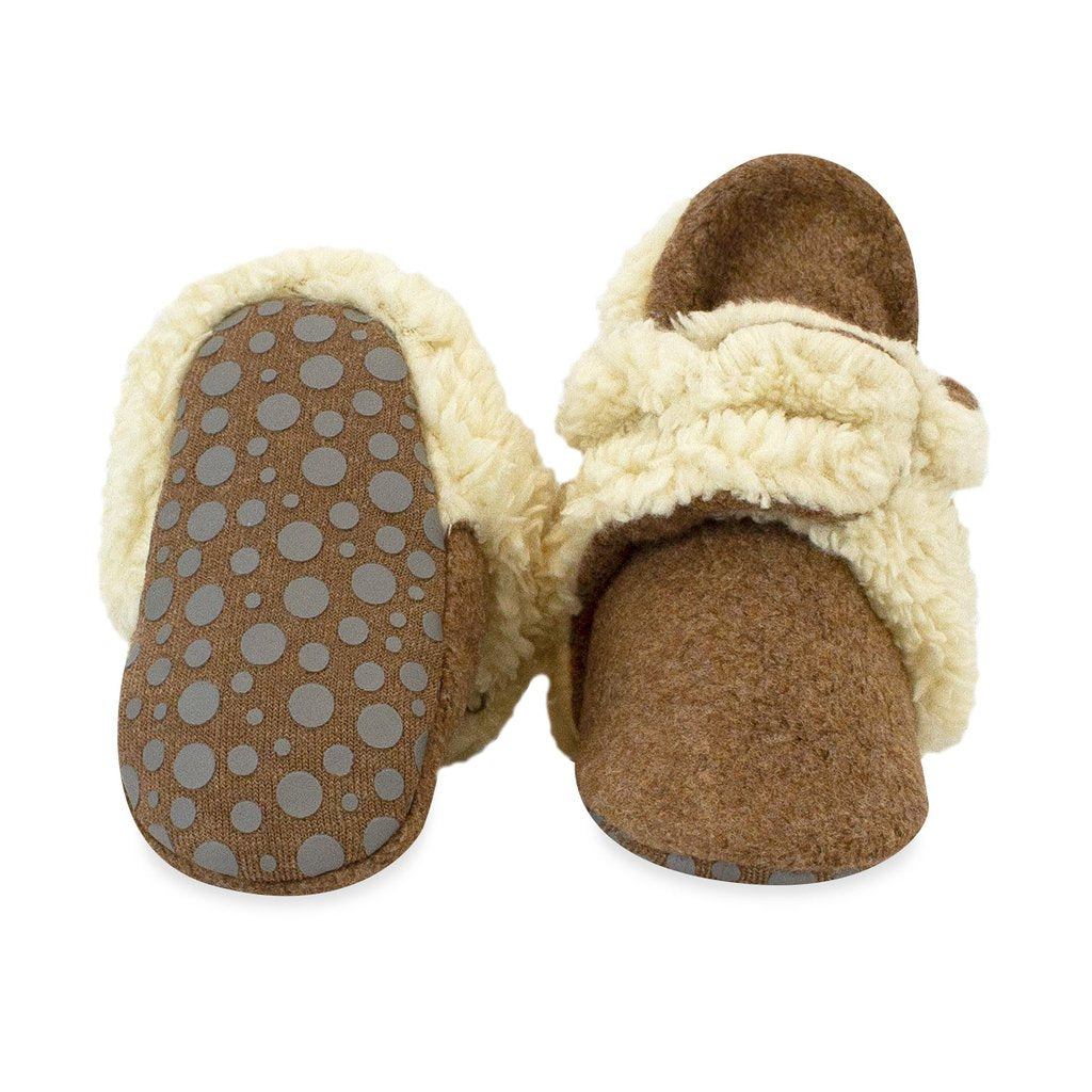 Zutano Cozie Furry Gripper Booties - Heather Mocha